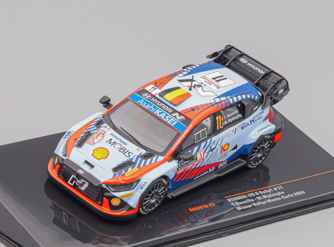 HYUNDAI I20 N Rally1 Team Shell Mobis Wrt №11 Winner Rally Montecarlo (2024) Thierry Neuville - Martijn Wydaeghe, 2 Tone Blue Red