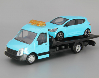 MERCEDES-BENZ Sprinter Soccorso Stradale With Renault Clio Iv 4-door (2013) - Carro Attrezzi - Wrecker Road Service, Light Blue