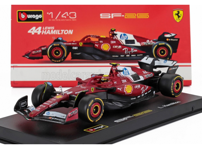FERRARI F1 Sf-25 Team Scuderia Ferrari Hp №44 Season (2025) Lewis Hamilton - With Pilot And Showcase, Red