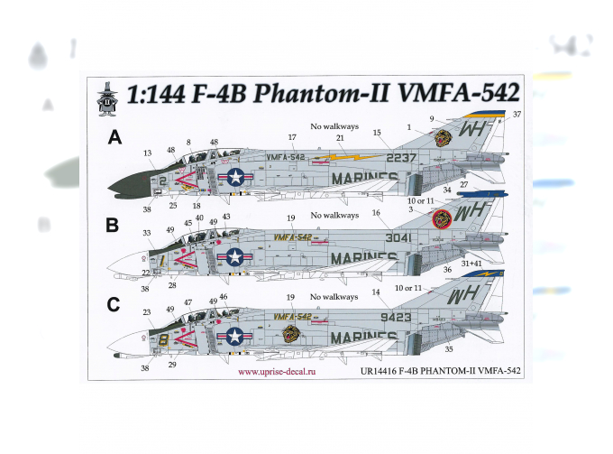 Декаль для F-4B Phantom-II VMFA-542, без тех. надписей