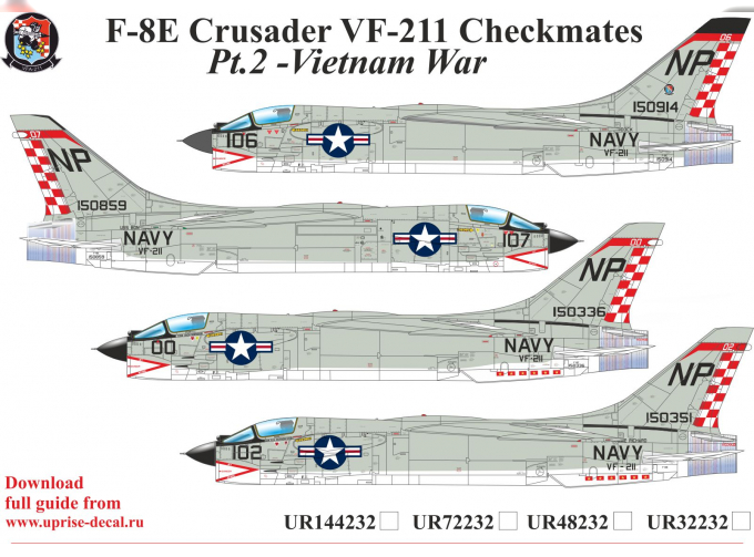 Декаль для F-8E Crusader VF-211 Checkmates Pt.2 FFA (удаляемая лаковая подложка)