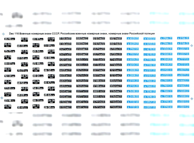 Набор декалей Комплект специальных номерных знаков, 190x80