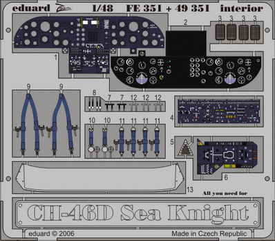 Фототравление Американский военно-транспортный вертолет Boeing Vertol CH-46D Sea Knight (интерьер)