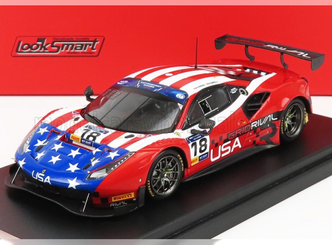 FERRARI 488 Gt3 Usa Team N 18 8h Fia Motorsport Games Gt Cup Vallelunga 2019 Robert Ferriol - Spencer Pumpelly, Red Usa Flag