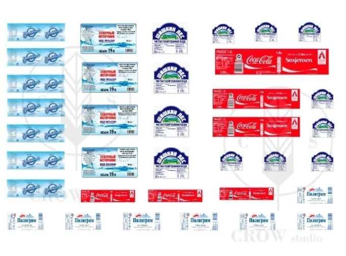 Декаль набор наклеек на бутылки от 0,33л до 29л