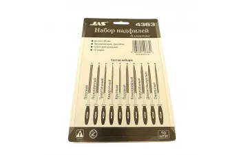 Набор надфилей с ручками, алмазные, 10 шт., блистер + чехол