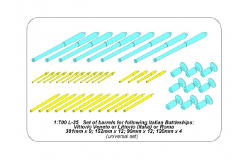 Set of barrels for Italian Battleship: RN Roma or Littorio or Vittorio Veneto 381mm x 9, 152mm x 12, 90mm x 12