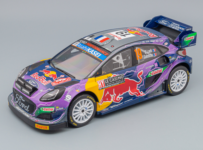 FORD Puma Rally1 Red Bull Team Ford World Rally M-sport N19 Winner Rally Montecarlo (2022) S.Loeb - I.Galmiche, Purple Yellow Black