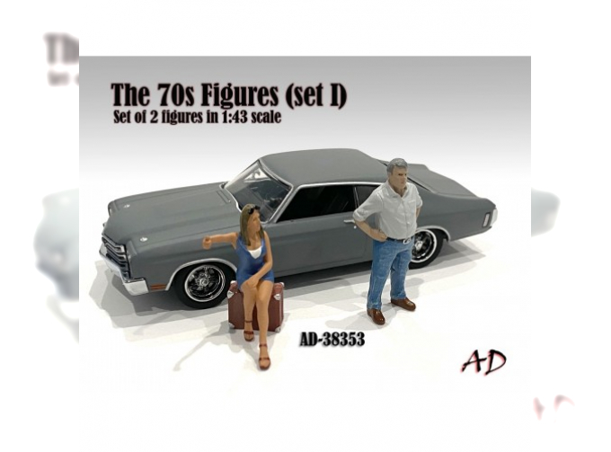 FIGURES Set 2x 70s Style Woman + Man - 3, Blue Grey