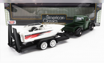 FORD Pick-up With Trailer + Boat (1937), Green Met White