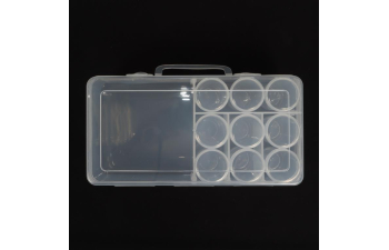 Прозрачный пластиковый ящик с 9 баночками 25.5х12.8х4.5см