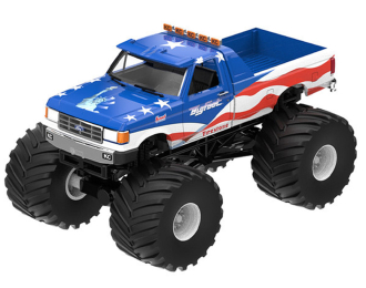FORD F-250 Truck USA 250 Tribute with 1/18 Bob Chandler Standing Figure, *Kings of Crunch-Bigfoot #5* (1996), blue / white / red