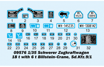 Сборная модель Тяжелый тягач Schwerer Zugkraftwagen 18to Sd. Kfz. 9/1 с 6-тонным краном Bilstein