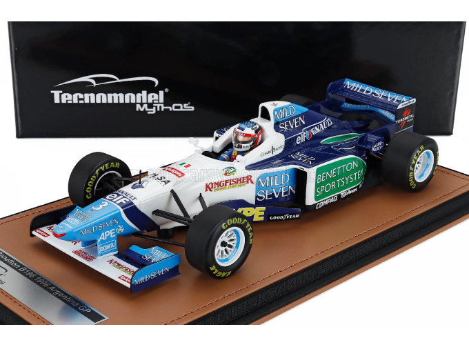 BENETTON F1 B196 Team Renault Mild Seven №3 Argentina Gp (with Pilot Figure) (1996) Jean Alesi, White Light Blue Green
