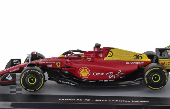 FERRARI F1-75 Scuderia Ferrari №16 Pole Position And 2nd Monza Italy Gp (2022) Charles Leclerc - Con Vetrina - With Showcase, Red Yellow