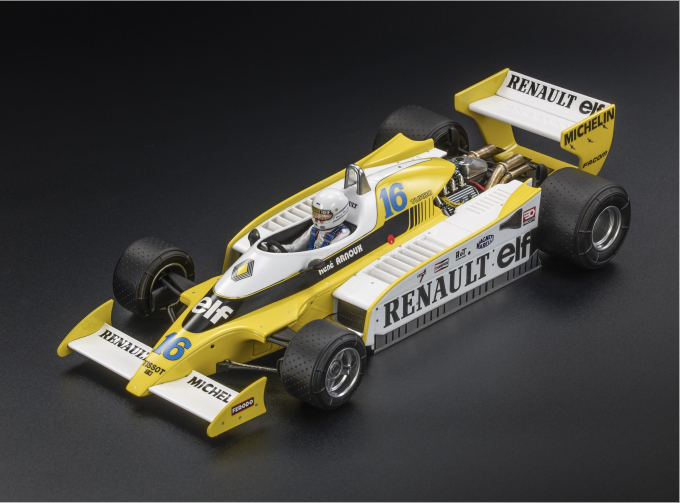 RENAULT F1 Rs10 Team Renault Elf №16 Fastest Lap 3rd French Gp (with Pilot Figure) (1979) Rene Arnoux, Yellow White