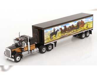 KENWORTH W925 тягач с прицепом, черный / золотисто-коричневый с декором