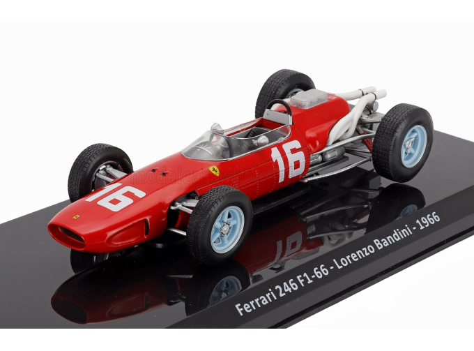 FERRARI F1 246 №16 Season (1966) Lorenzo Bandini - Con Vetrina - With Showcase, Red
