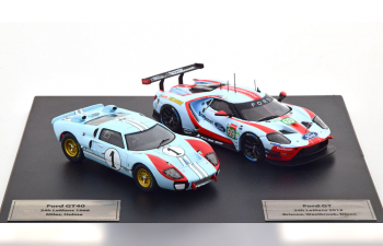 FORD Set 2x Gt Ford Ecoboost 3.5l Turbo V6 Team Ford Chip Ganassi Usa №69 5th Lmgte Pro Class 24h Le Mans (2019) R.Briscoe - S.Dixon - R.Westbrook + Gt40 Mk 7.0l V8 Team Shelby American Inc. №1 2nd (but Really Winner) 24h Le Mans (1966) K.Miles - D.Hulme, Light Blue Red