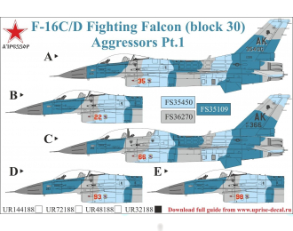 Декаль F-16C/D Fighting Falcon, Aggressors, с тех. надписями, FFA (удаляемая лаковая подложка)