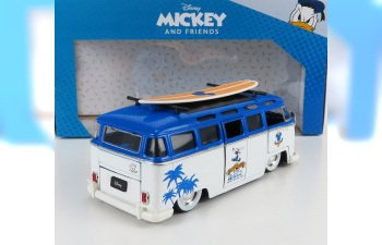 VOLKSWAGEN T1 Samba Minibus (1962) - With Topolino Mickey Mouse Figure - Walt Disney, White Blue