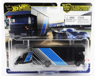 MERCEDES-BENZ Sauber C9 №61 Racing + TRUCK Fleet Flyer Car Transporter (1989), Black Blue