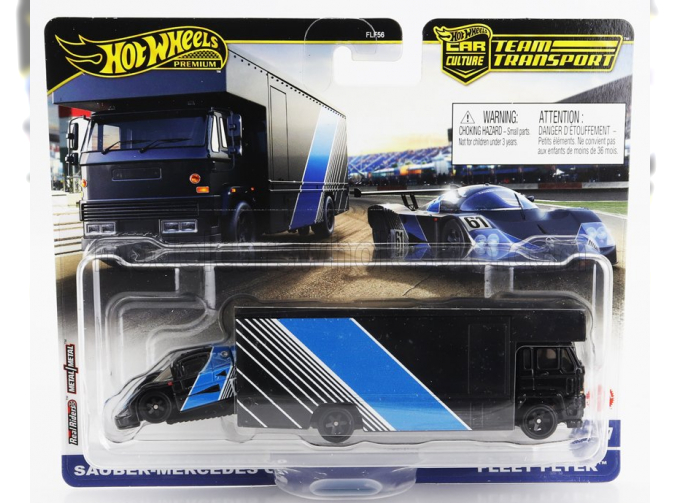 MERCEDES-BENZ Sauber C9 №61 Racing + TRUCK Fleet Flyer Car Transporter (1989), Black Blue