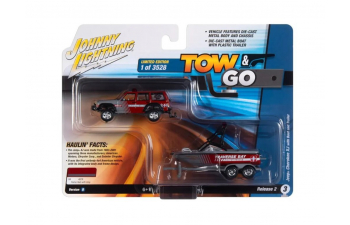 JEEP Cherokee XJ с лодкой и прицепом, серый/красный