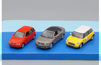 Набор из 3  моделей FIAT Punto, red + AUDI A4 Cabriolet, grey + MINI Cooper, yellow