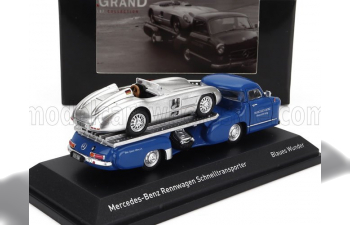 MERCEDES-BENZ Set 2x Truck Racing Car Transporter Renntransporter With 300 Slr Spider (1955), Blue Silver