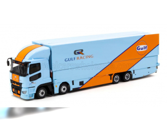 MITSUBISHI Fuso Truck Car Transporter Gulf Racing Livery 4-assi (2023) - Cars Not Included, Light Blue Orange