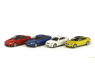 Набор из 4х BMW M: BMW 1M (E82) белый, BMW M4 (F82) лимонный, BMW M5 (F10) синий, BMW M6 (F13) оранжевый