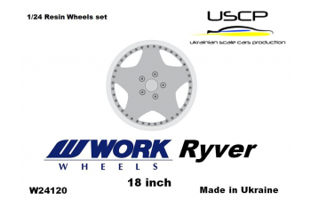 Комплект колес (18 дюймов) Work Ryver с резиной для Tamiya Aoshima Hasegawa