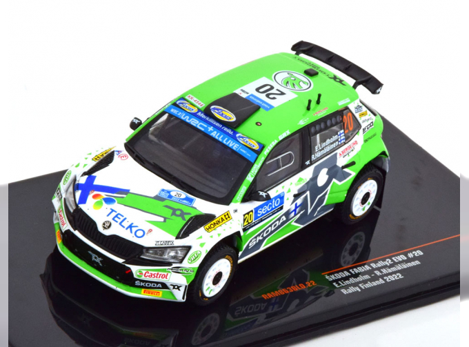 SKODA Fabia Rally2 Evo №20 Rally Finland, Lindholm/Hämäläinen (2022),Green White Grey