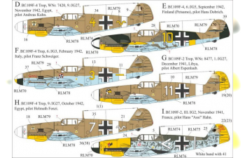 Декаль для Bf.109F-2/2 Trop/4/4 Trop без тех. надписей + маска для модели фирмы "Звезда"