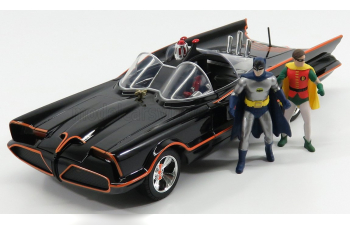 BATMAN Batmobile 1966 - Classic Tv Series With Batman And Robin Figures - Light Effects, Black Red