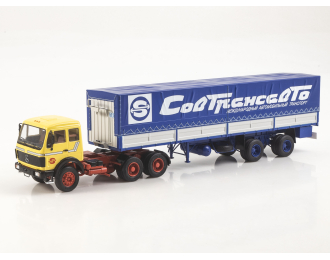 VOLVO NG 2232 с полуприцепом Fruehauf Savoyarde, желтый / синий