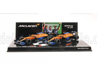 McLAREN F1  Set 2x Coffret Mcl35l Mercedes M12 Eq Power+ Team Mclaren N3 Winner Italy Gp (2021) Daniel Ricciardo + N 4 2nd Italy Gp 2021 Lando Norris, Orange Light Blue