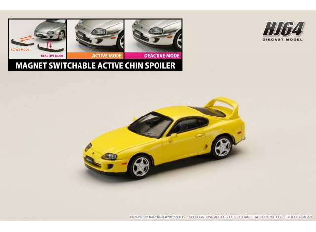Toyota Supra RZ (JZA80) with Active Spoiler Parts, super bright yellow