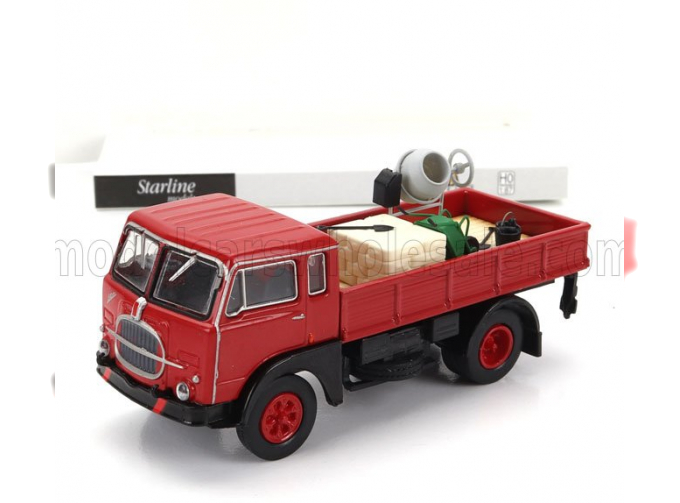 FIAT 642 Truck Pianale Con Betoniera Ed Accessori (1962) - Cement Mix With Accessories, Red Black