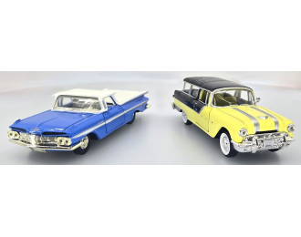 Набор из двух моделей PONTIAC Safari (1959), желтый/черный & CHEVROLET El Camino (1959),синий / белый