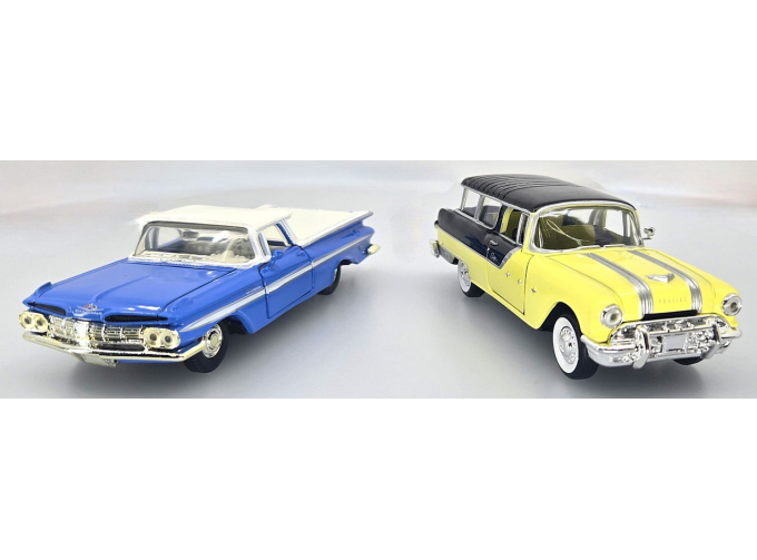 Набор из двух моделей PONTIAC Safari (1959), желтый/черный & CHEVROLET El Camino (1959),синий / белый