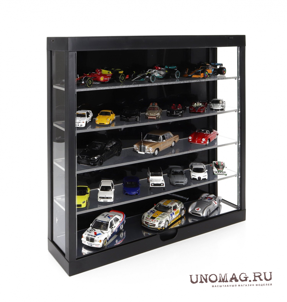 VETRINA DISPLAY BOX Espositore Black - For Auto 15 X 1/43 - 35 X 1/64 -  Cars Not Included - Lungh.lenght Cm 38.5 X Largh.width Cm 9.0 X Alt.height  Cm 37.5 (altezza