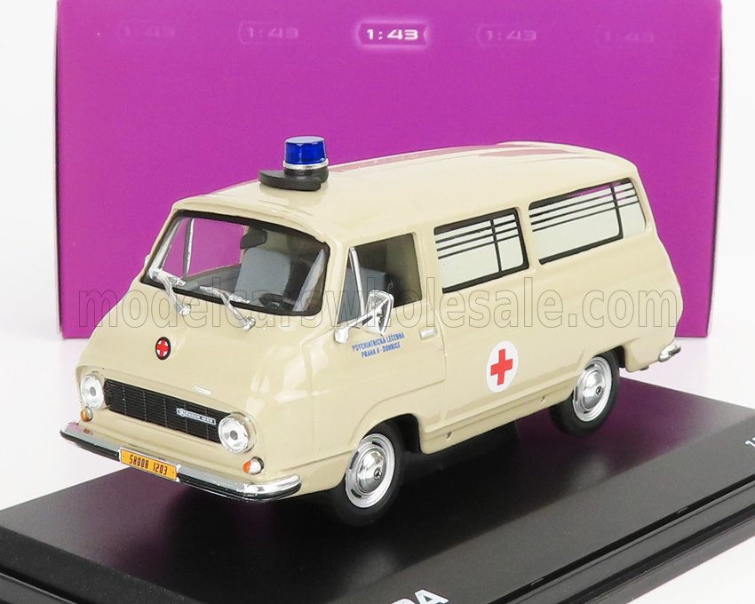 Skoda 1203 Minibus Ambulance 1974 – Abrex 1:43, Beige Orange, Miniature Neuve
