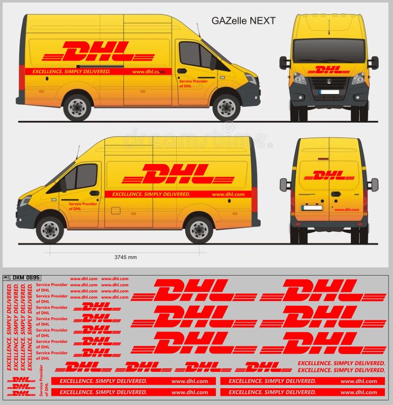 Набор декалей Газель Некст Курьерская служба DHL (200х70)